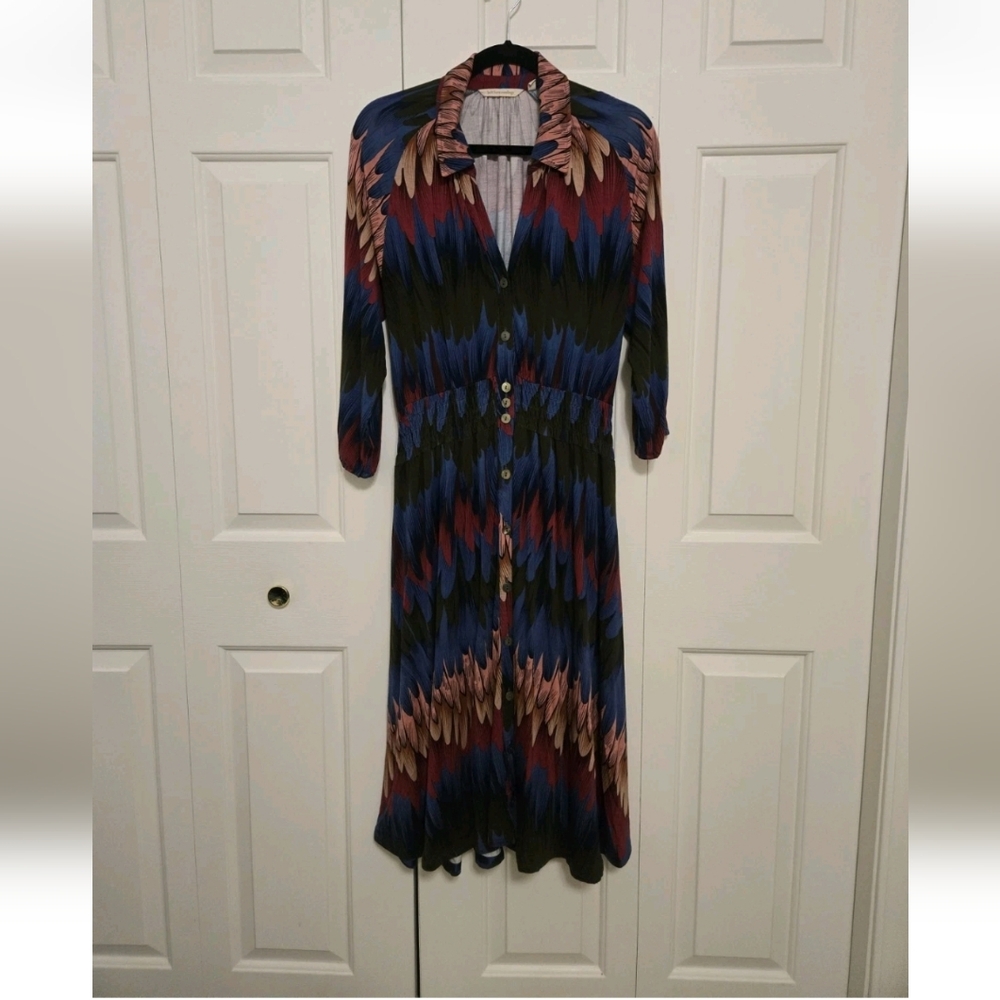 Soft Surroundings Ancient Isle Jersey Midi Button Down Shirt Dress Size Small